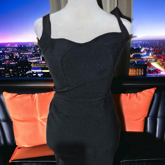Dalia Macphee black bodycon Midi dress Size Medium NWOT - Picture 2 of 6